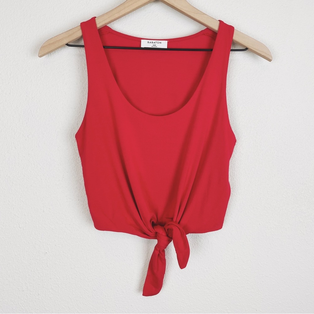 Aritzia Babaton Jeronimo Tank Cropped Tie-Front Red